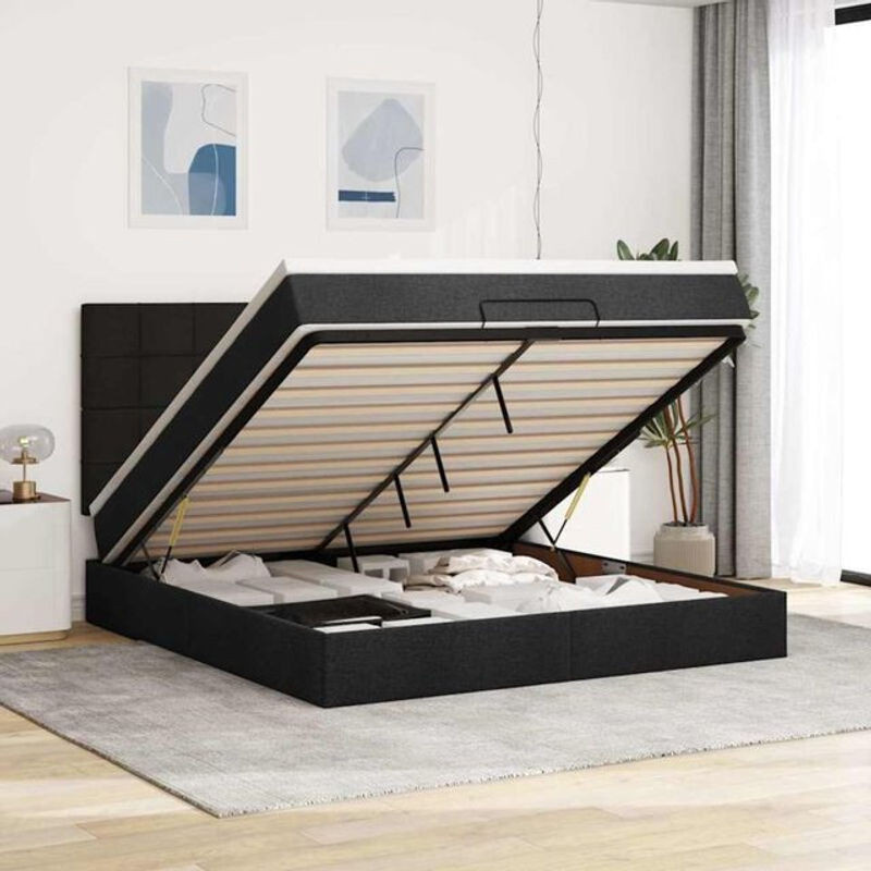 vidaxl Ottoman Polsterbett mit Matratze und LED-Beleuchtung in Schwarz, Stoff und Metall, B/T: 180 x 200 cm - Bild 1