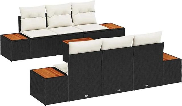 vidaXL Garten-Sofa-Set aus Polyrattan in Schwarz mit 7-teiliger Polstergarnitur und Kissen für Terrasse und Balkon - Bild 1