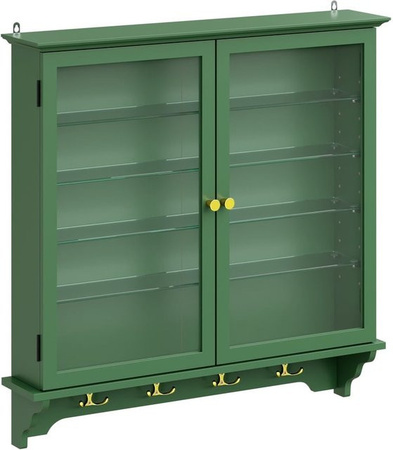 SoBuy Wandvitrine mit Glastüren in Dunkelgrün, Wandschrank mit 2 Türen, B/T/H: 68 x 13,5 x 68,5 cm