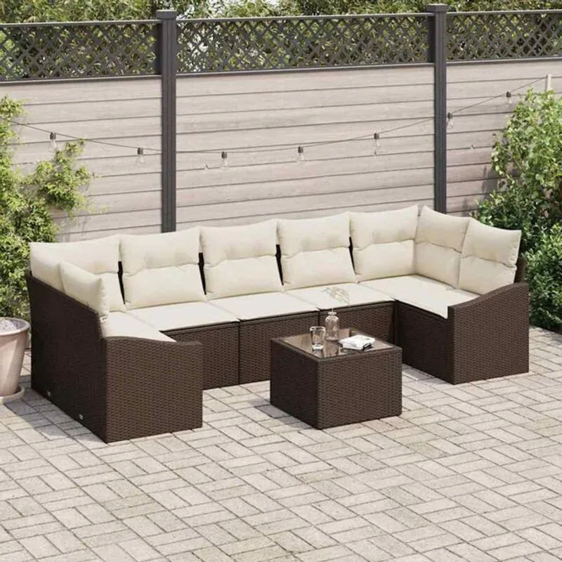 vidaxl Sofa Set mit Kissen aus Poly Rattan in Braun und Creme, B/T/H: 55 x 55 x 37 cm - Bild 1