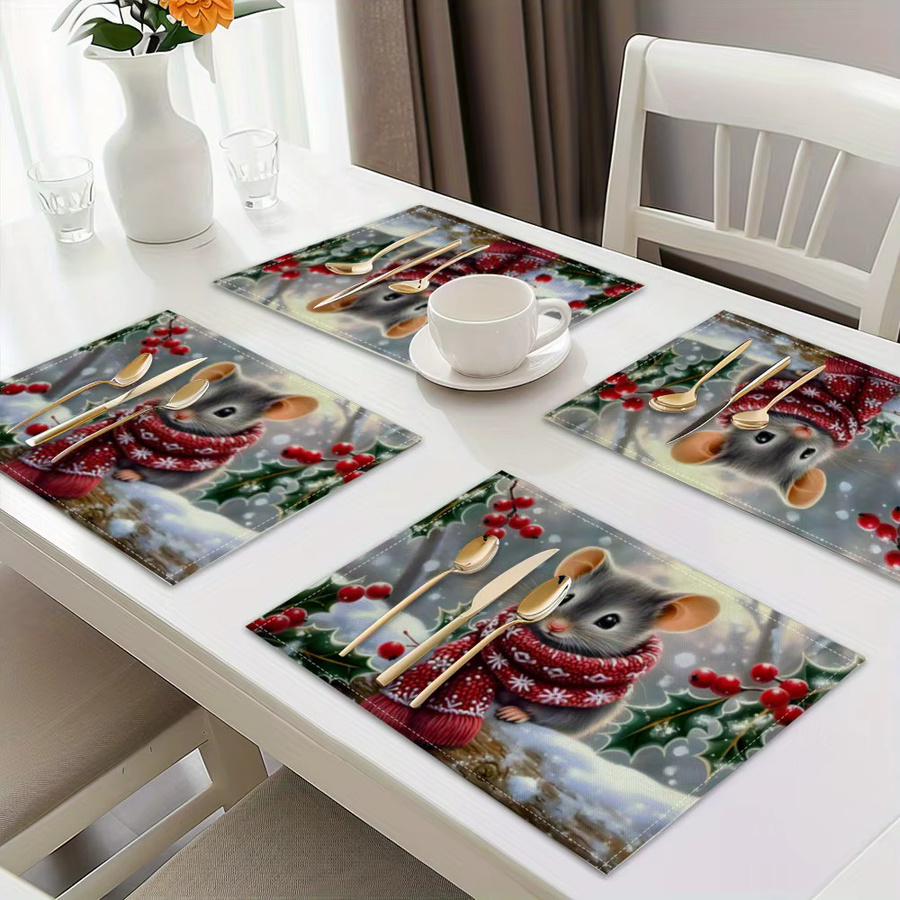 VIKAMA 4-teiliges Weihnachts-Tischset mit Maus-Design für die Winter-Tischdekoration - Bild 2