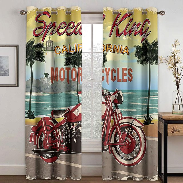 A Family Of Home Textiles Cool Motorcycle Series Deluxe Sonnenschutzvorhang, 2-teilig, Multicolour, semi-transparent, Höhe: 130 cm, Breite: 100 cm - Bild 1