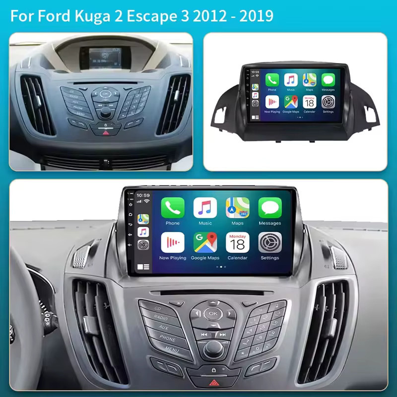 TIEYEZ Android 16 Multimedia-Stereoanlage mit GPS-Navigation für Ford C-Max Kuga 2 Escape 3 (2012-2019), Schwarz - Bild 2