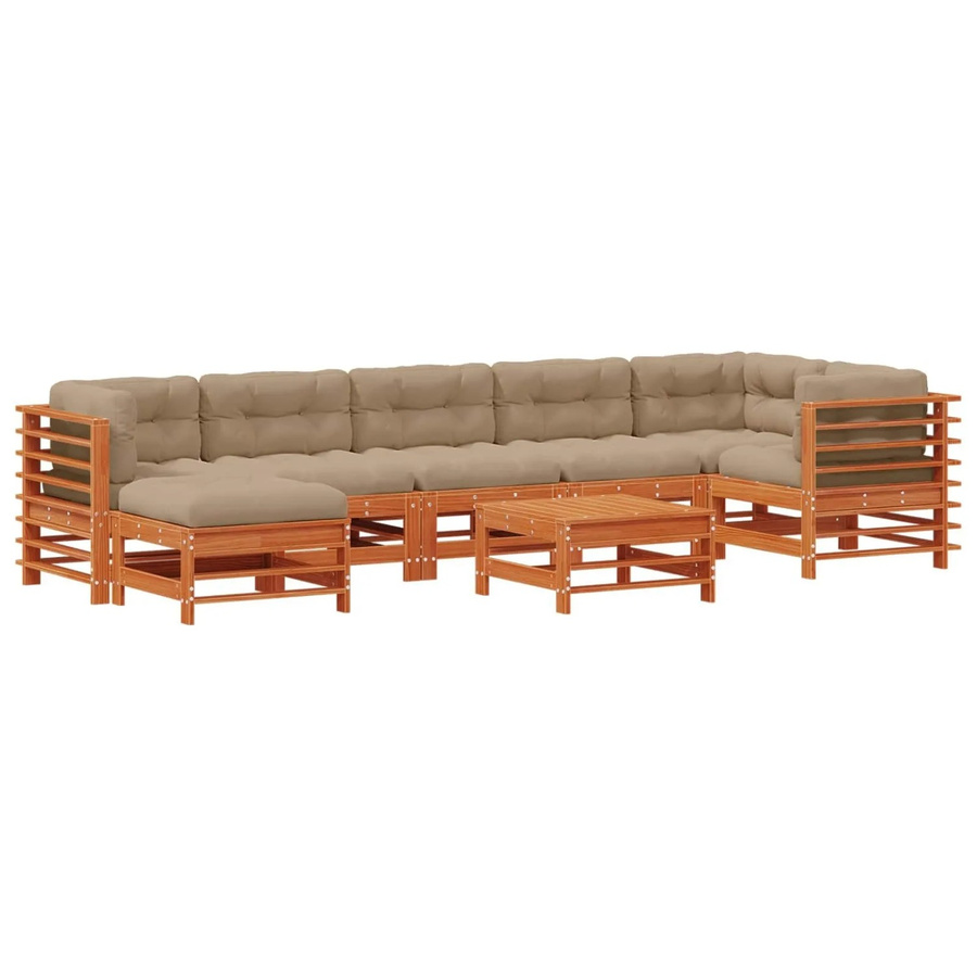 vidaXL Garten-Lounge-Set aus massivem Kiefernholz in Braun mit 8 Teilen inklusive Polstern und Couchtisch - Bild 2