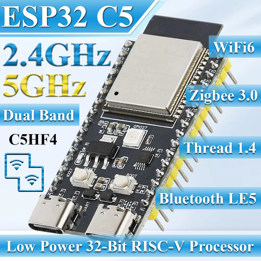 ESP32-C5-DevKitC-1 Entwicklungsboard mit Dual-Frequenz 2,4G 5GHz WLAN-Modul, WiFi 6, 4MB Flash und CH340, Schwarz - Bild 2