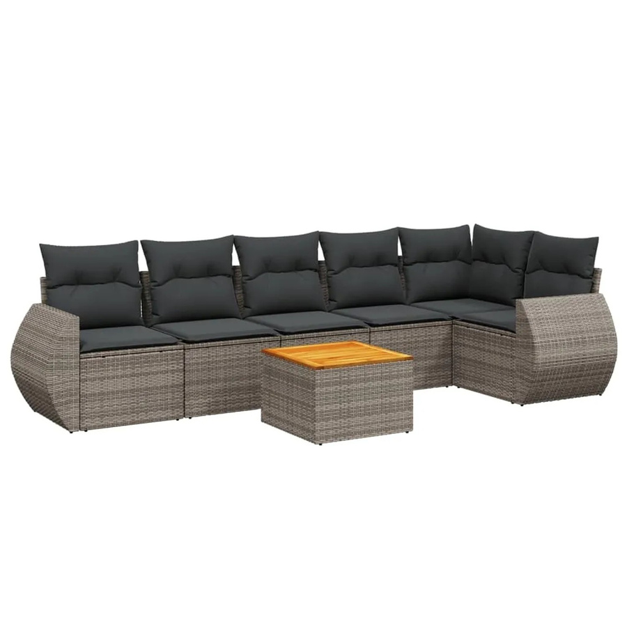 vidaXL 7-tlg Garten-Sofagarnitur in L-Form aus grauem Poly-Rattan mit Kissen und pulverbeschichtetem Stahlgestell - Bild 2