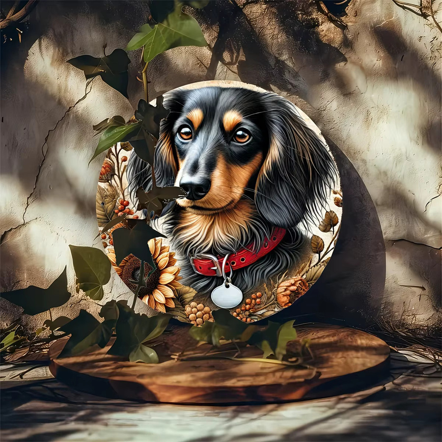 Potdemiel 2D-Dachshund Rundes Metallschild zur Aufhängung, Mehrfarbig, Durchmesser: 20,3 cm - Bild 5