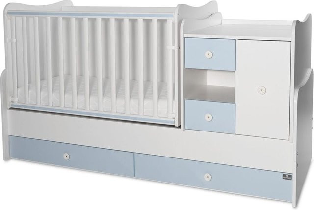 Lorelli Babybett und Jugendbett 3 in 1 Mini Max umbaubar für 2 Kinder, weiß blau - Bild 1