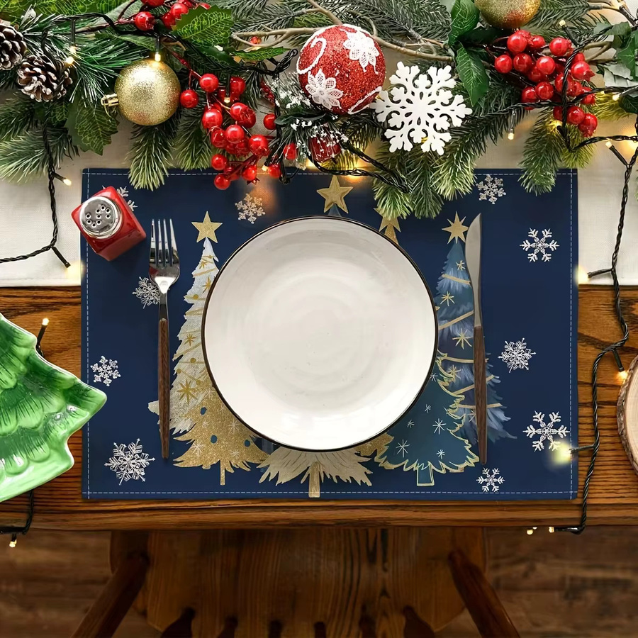 VIKAMA 4-teiliges Set Weihnachts-Tischsets mit Schneeflocken-Design, Blau, wasserdicht und hitzebeständig, B: 45,0 cm x T: 30,0 cm - Bild 3