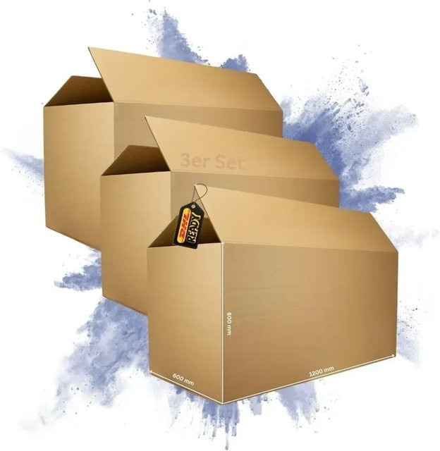 PROREGAL 3er Set Versandkarton aus Wellpappe, Braun, B/T/H: 120 x 60 x 60 cm, 2-wellig mit Höhenriller, belastbar bis 30 kg - Bild 1