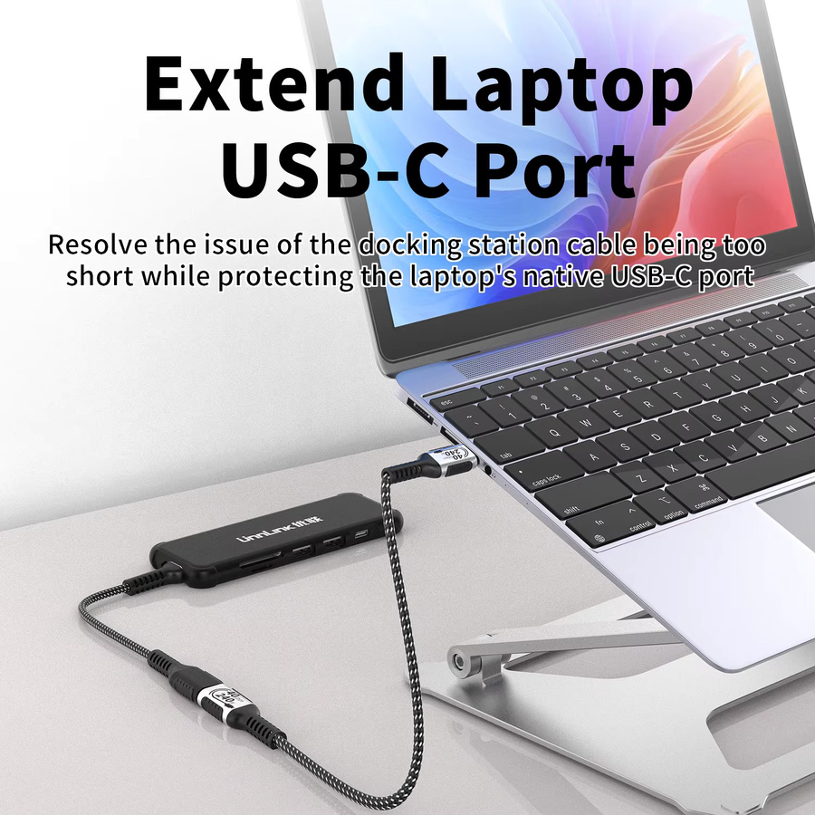 Unnlink USB-C-Verlängerungskabel in Schwarz, Typ-C-Extender kompatibel mit Thunderbolt 4/3, USB4.0, 3.2 und 3.1 für schnelles Aufladen und 8K/4K Übertragung - Bild 2