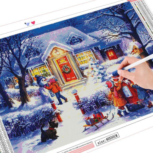 FIYO 5D DIY Diamantmalerei Winter Landschaft Weihnachtsdekoration, Mehrfarbig, B: 30 cm, H: 20 cm - Bild 1