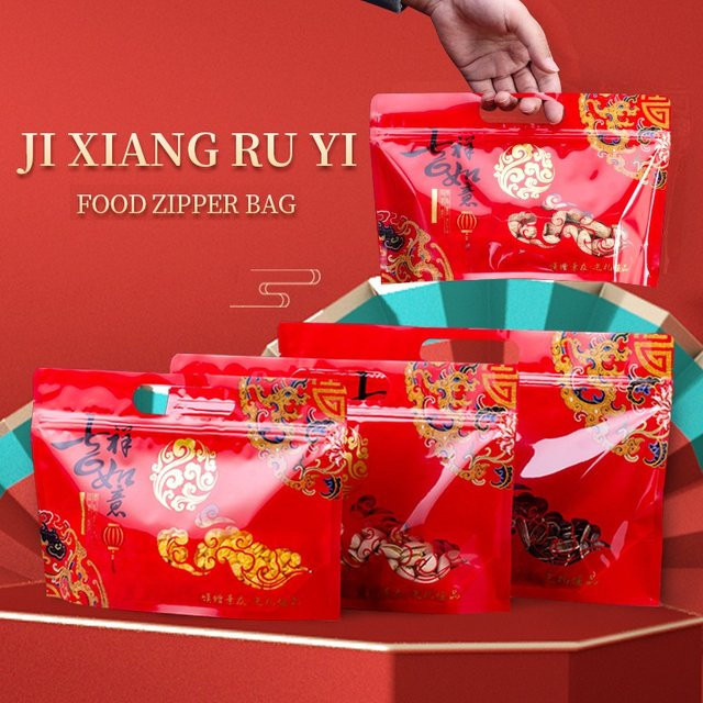 50 Stück Selbstverschließende Glücksbeutel für das chinesische Neujahr in Rot mit Sichtfenster als Geschenkverpackung für Süßigkeiten und Nüsse - Bild 1