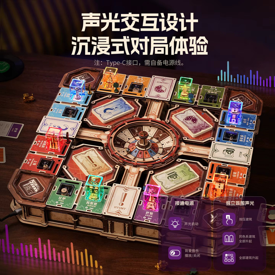 Fortune Quest Monopoly Holzpuzzle, DIY Baukasten-Set, mit LED-Licht, ab 14 Jahren - Bild 2