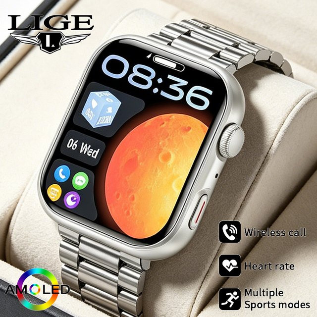 LIGE Smartwatch, Edelstahl, Schwarz, Herren, 1,83 Zoll - Bild 1
