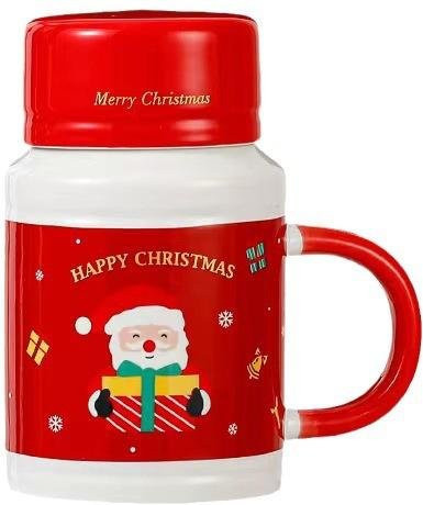 Kreative Weihnachtstasse von Yiran Furniture aus Keramik mit Deckel, Farbe: Rot, Volumen: 420 ml - Bild 1