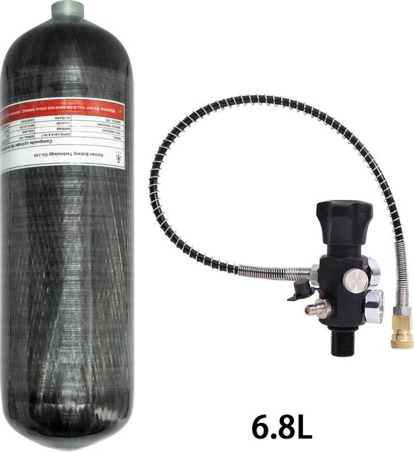 TUXING HPA-Tank Kohlefaser-Zylinder mit Hochdruck-Füllstation und Druckregelventil, Schwarz, 6,8 l, 4500 Psi 300 Bar, M18*1,5 - Bild 1
