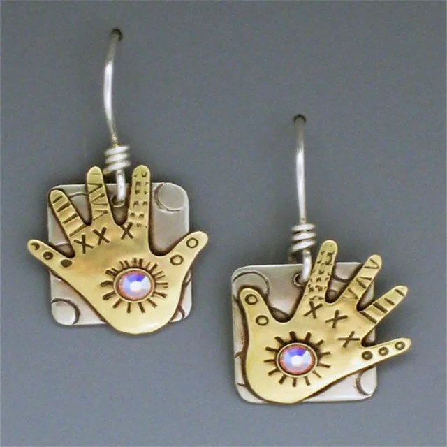 YoYo Ohrringe, Handförmige Schnitzerei, Gold, Kristall, Unisex - Bild 1