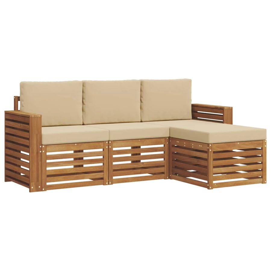 vidaXL Sofagarnitur 4-teilig aus Massivholz Akazie in Natur und Beige mit Sitz- und Rückenkissen - Bild 2