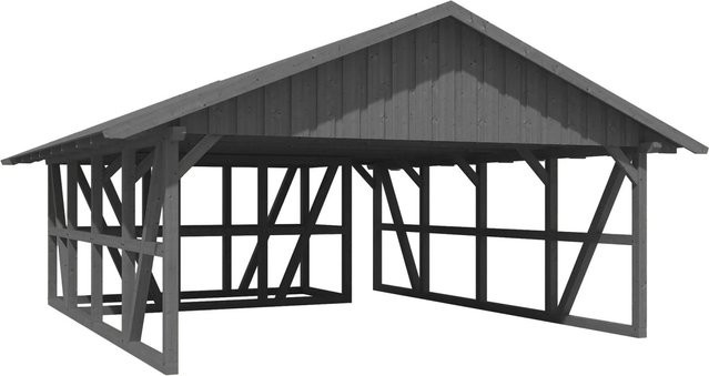 Skan Holz Carport Schwarzwald aus Fichtenholz mit Dachschalung und Abstellraum in Grau, B: 684 cm, T: 772 cm - Bild 1