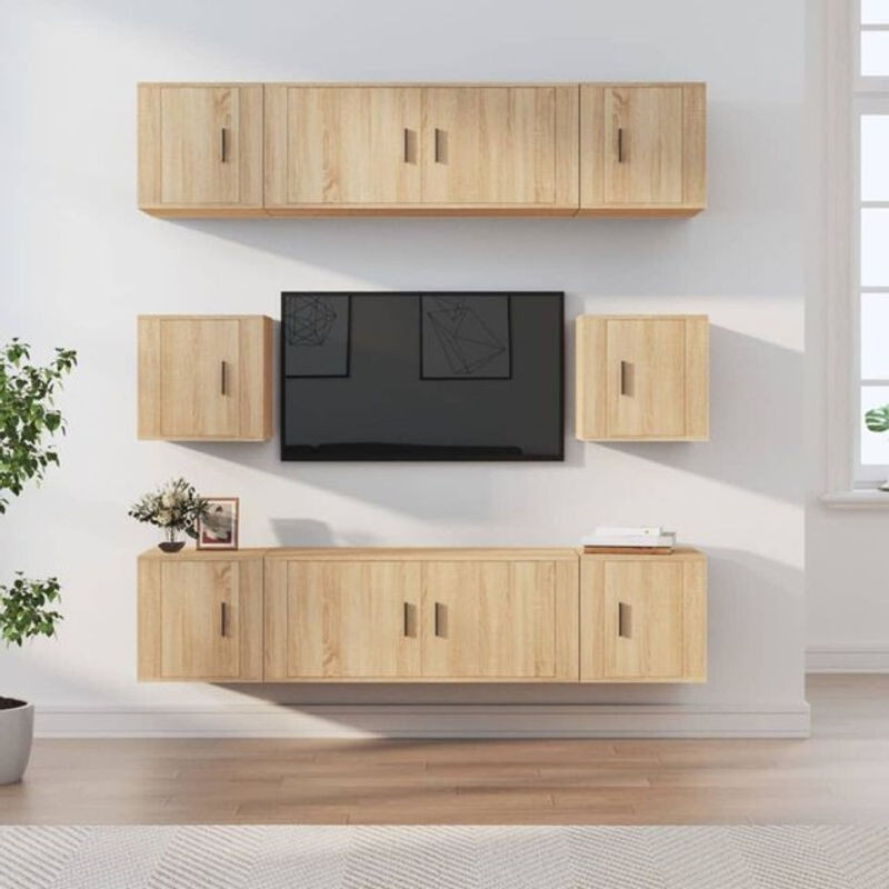 Vidaxl 8-teiliges TV-Schrank-Set aus Holzwerkstoff in Sonoma-Eiche Natur und Braun im skandinavischen Design - Bild 1