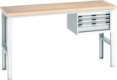 Bott Werkbank cubio höhenverstellbar mit 3 Schubladen, Buche-Multiplexplatte und Stahlgestell, Farbe: Lichtgrau, B: 2000 cm, T: 750 cm, H: 74-114 cm - Bild 1