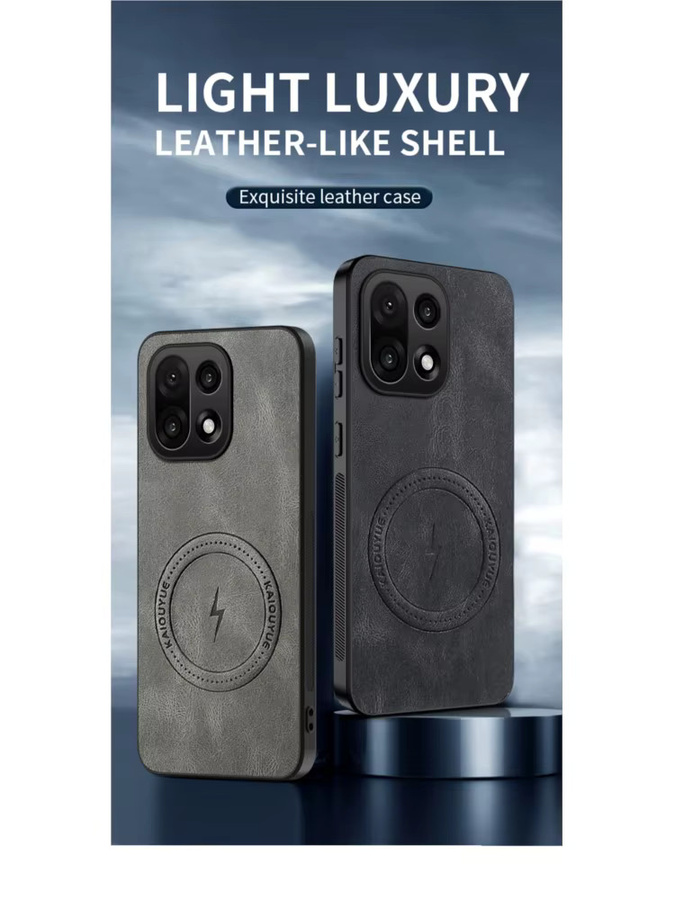 Fudusaidman Magnetische Lederhülle für OnePlus 15 15T 15R 13 13R 12 12R 11 11R in Grau mit MagSafe Schutz und kabellosem Laden - Bild 3