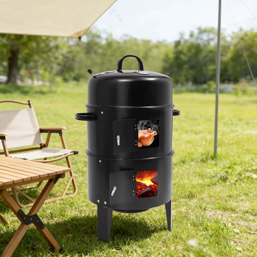 Bymaocar 3-in-1 Multifunktionaler BBQ Grill Smoker Holzkohlegrill in Schwarz für Outdoor-Kochen, Räuchern und Camping - Bild 4