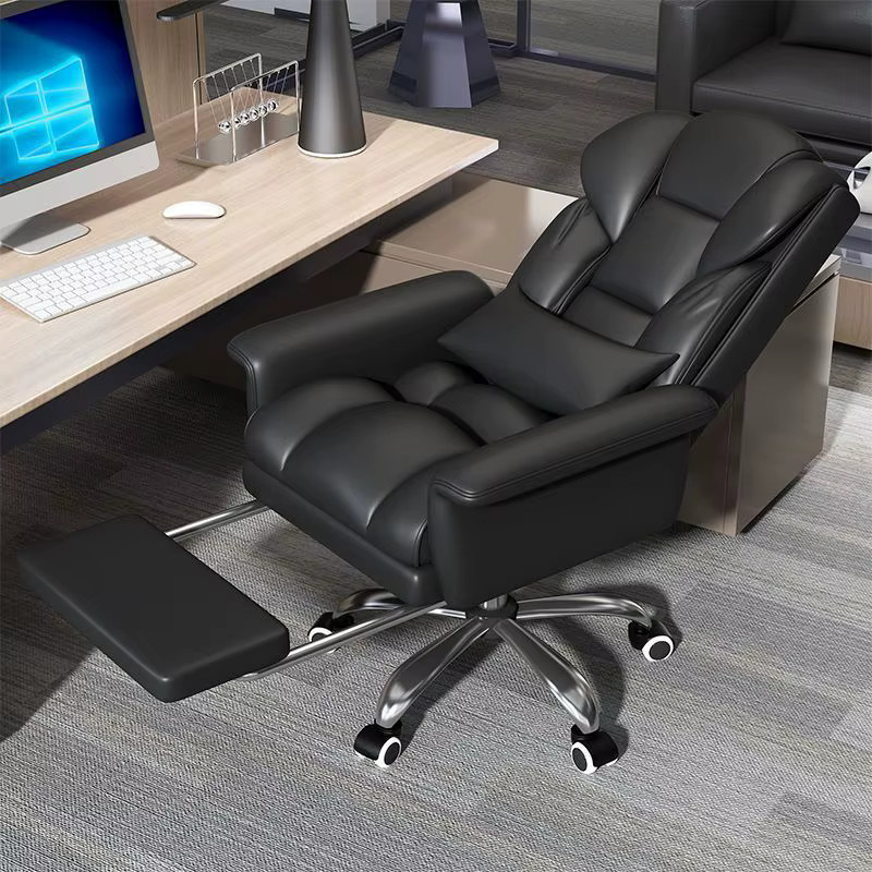 Ergonomischer MOYU Gaming-Stuhl aus Kunstleder mit Kopfstütze und Fußring, drehbar und modern, Schwarz-Braun - Bild 2
