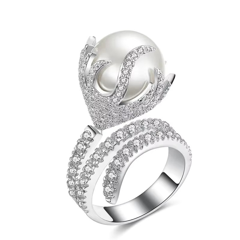 Huitan Damenring, Silber, Perle, Zirkonia - Bild 3