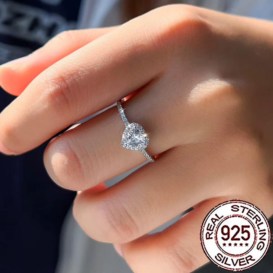 CWWZircons Ring, 925 Silber, Zirkonia, Herzform, Damen - Bild 2