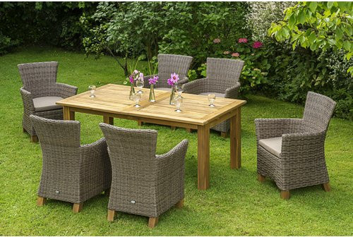 Merxx Gartenmöbelset Toskana aus Akazienholz und Aluminium in Natur und Beige mit 6 Sitzplätzen und Ausziehtisch - Bild 1