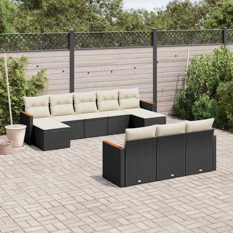 Vidaxl Garten-Sitzgruppe aus schwarzem Rattan mit Kissen für 10 Personen im modernen Design - Bild 1