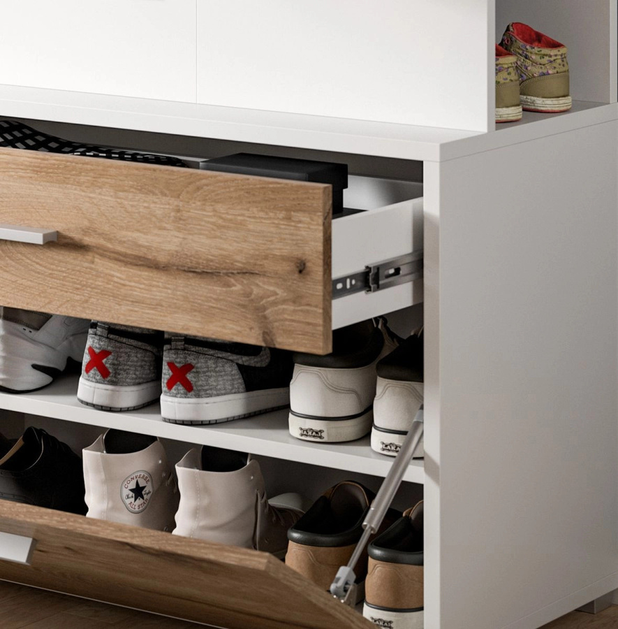 Inn.Furn Kompaktgarderobe Pallas mit Sitzbank und Spiegel in Weiß und Eiche, B/H: 80 x 190 cm - Bild 3