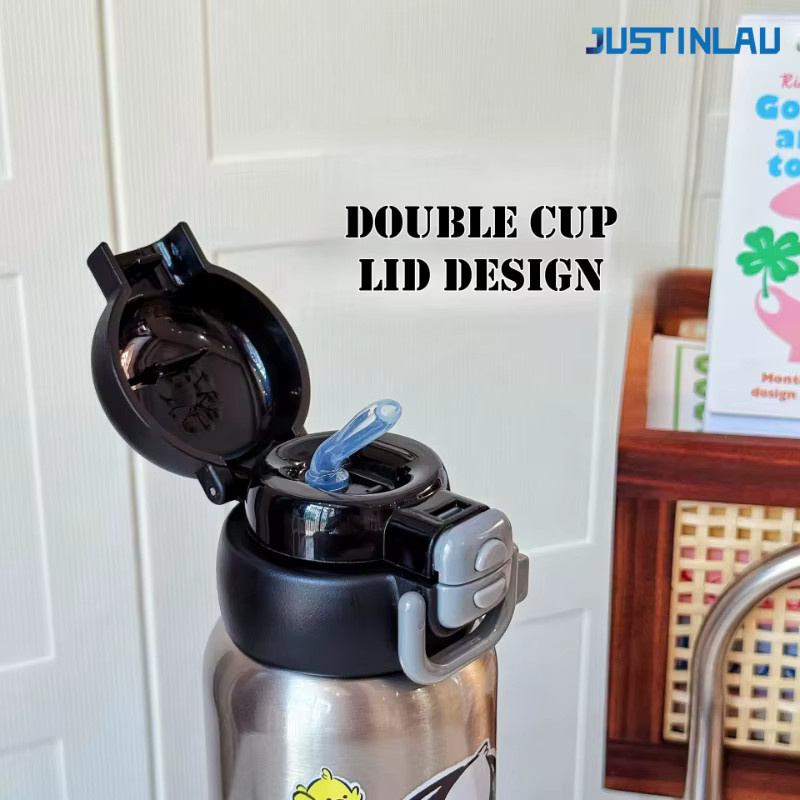 JUSTINLAU Pop-Up Drei-Getränke-Thermoskanne aus 316 Edelstahl mit Becherhülle, 500ml, Schwarz/Silber - Bild 3