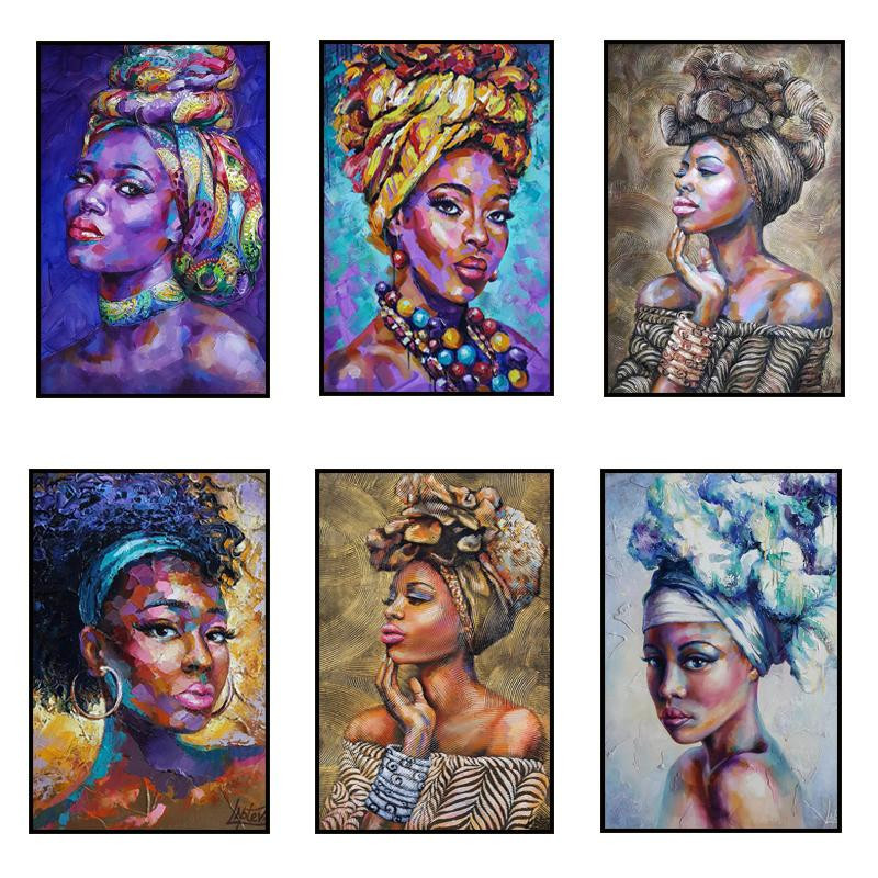 GIEKIKI Graffiti Afrika Frau Porträt Abstrakte Figur Leinwand Wandbild Modern B: 50 cm, H: 75 cm - Bild 1