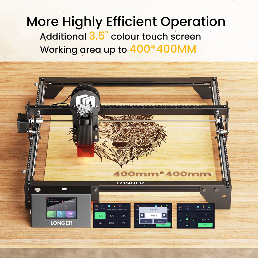 RAY5 Laser Gravur und Schneidemaschine mit 20 W, 3,5 Zoll Touchscreen und WIFI, Farbe: Schwarz, Arbeitsbereich: 40 x 40 cm - Bild 2