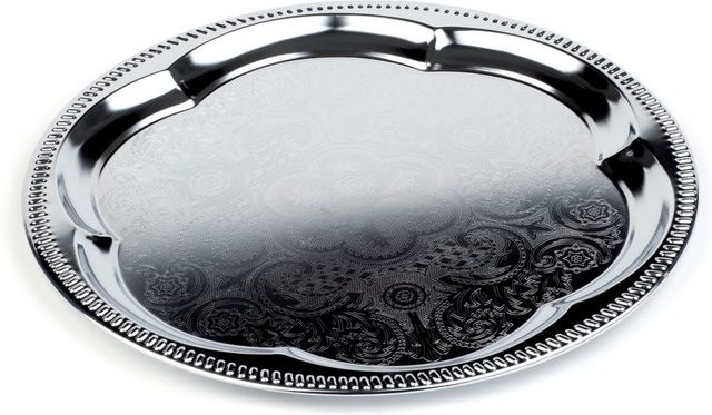 APS Partyplatte aus Metall in Silber, rund, Durchmesser: 35 cm, Höhe: 2 cm - Bild 1