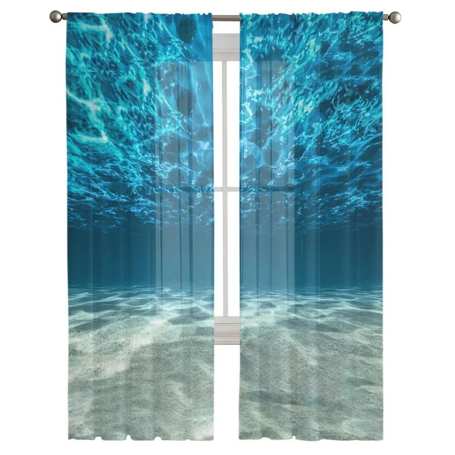 Yiran Furniture Tüllvorhang mit Naturmotiv und Meeresdruck, transparenter Voile-Vorhang mit Ösen, Breite: 135 cm, Höhe: 115 cm - Bild 2