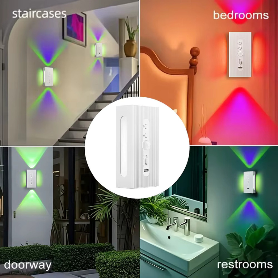 LED Motion Sensor Wandlampe ledcbet mit RGB Gradienten, USB aufladbare magnetische Nachtlichter für Schlafzimmer, Treppen und Flur, Weiß - Bild 5