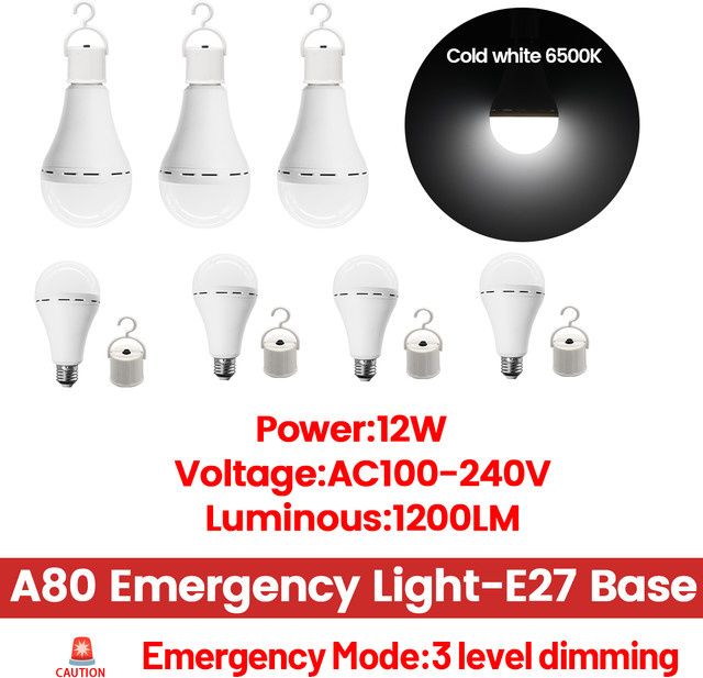 Gatetop E27 LED Notfalllampe 12W mit 1500mAh Akku, weißes Licht, wiederaufladbare Glühbirne für Zuhause und Outdoor - Bild 1