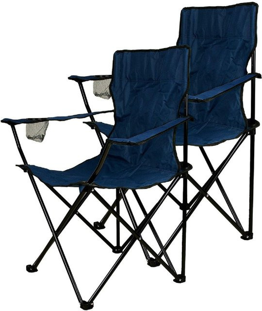 VCM 2er Set klappbare Campingstühle und Angelstühle in Blau mit Armlehnen und Getränkehalter, H x B x T: 90 x 47 x 47 cm - Bild 1