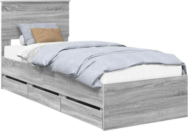 vidaXL Bettrahmen modern mit Schubladen aus Holzwerkstoff in Grau, B/T/H: 75 x 190 cm - Bild 1