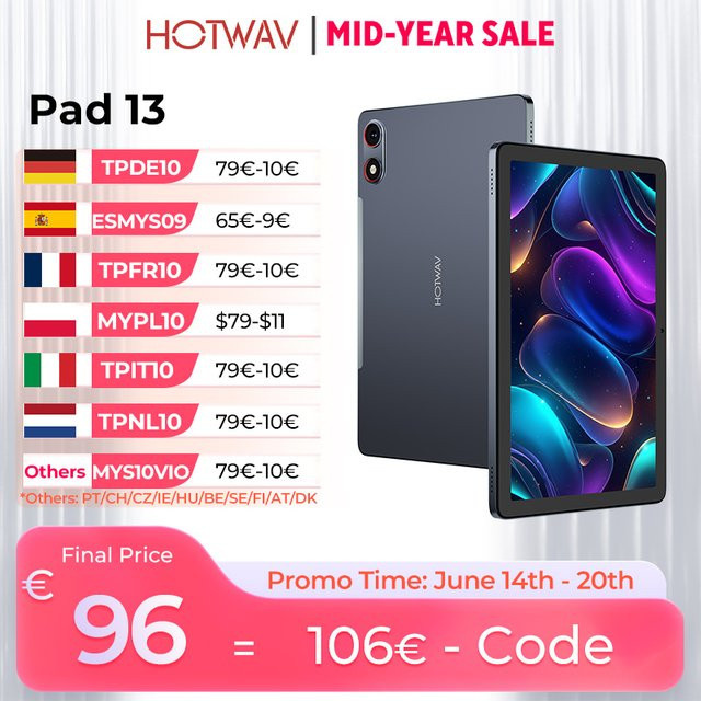 HOTWAV Pad 13 Tablet in Grau mit 10,1 Zoll Display, Android 16 OS, 4 GB RAM, 128 GB Speicher und 6580 mAh Akku - Bild 1