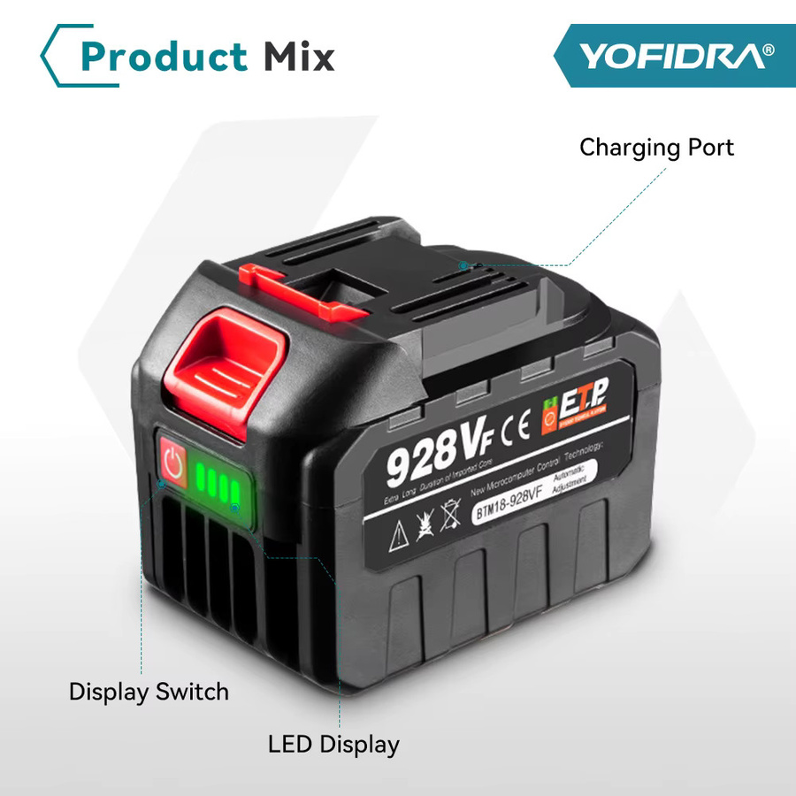 YOFIDRA Wiederaufladbare Lithium-Batterie 18-21V in Schwarz für Makita 18V und 21V Kettensägen, Bohrmaschinen und elektrische Schraubenschlüssel - Bild 4