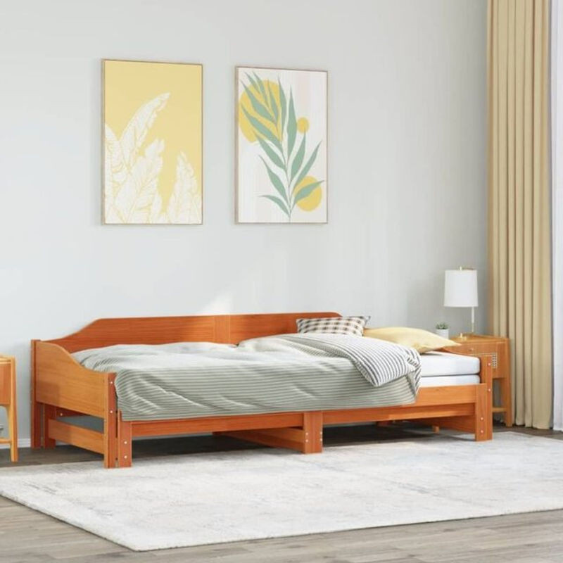 Ausziehbares Tagesbett aus Massivholz Kiefer von vidaxl in Braun und Natur, B/T/H: 190 x 90 cm, ohne Matratze - Bild 1