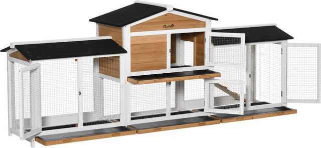 PawHut Kleintierstall mit Auslauf und Rampe aus Tannenholz in Weiß, B/T/H: 230 x 53 x 93,5 cm - Bild 1