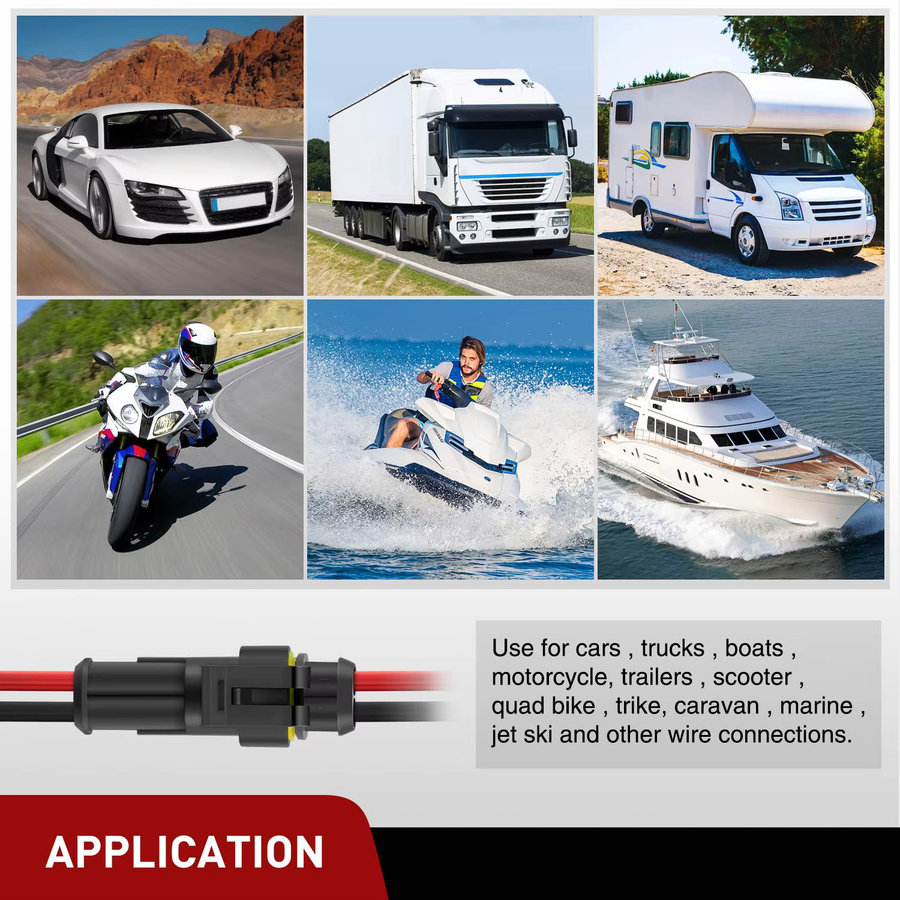 5/10 Paar wasserdichte 2-polige Wege-Stecker Set mit männlichen und weiblichen Steckverbindern in Schwarz für Auto, LKW und Boot, geeignet für 16 AWG-Draht - Bild 3