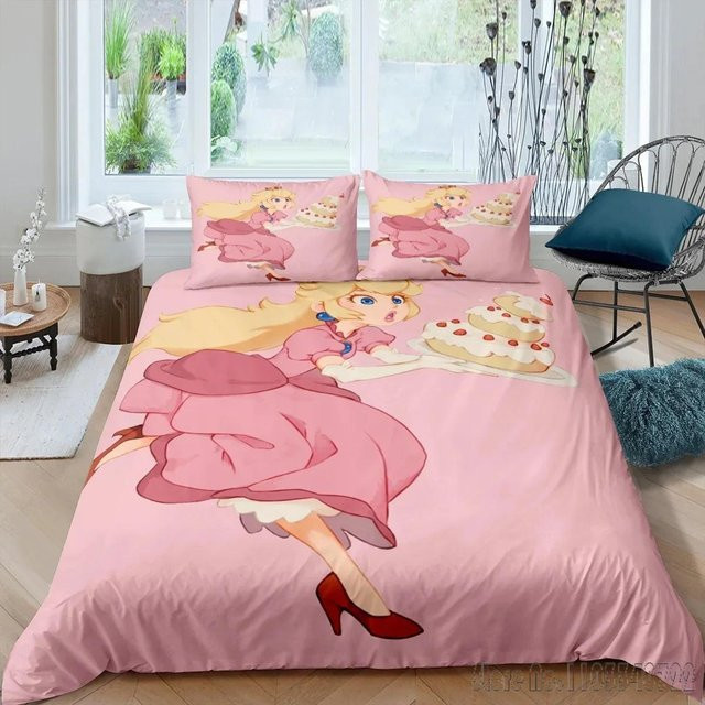 Bettwäsche-Set Prinzessin Peach von Lodestar in Pink mit Bettdeckenbezug und Kissenbezug aus Mikrofaser für Kinder, B/H: 229 x 229 cm - Bild 1