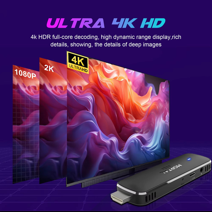 Janmifly Q8 TV-Stick mit Sprachfernbedienung, 4K Ultra HD, Dual-WLAN 6 und RK3518 Quad-Core Prozessor, Schwarz - Bild 3